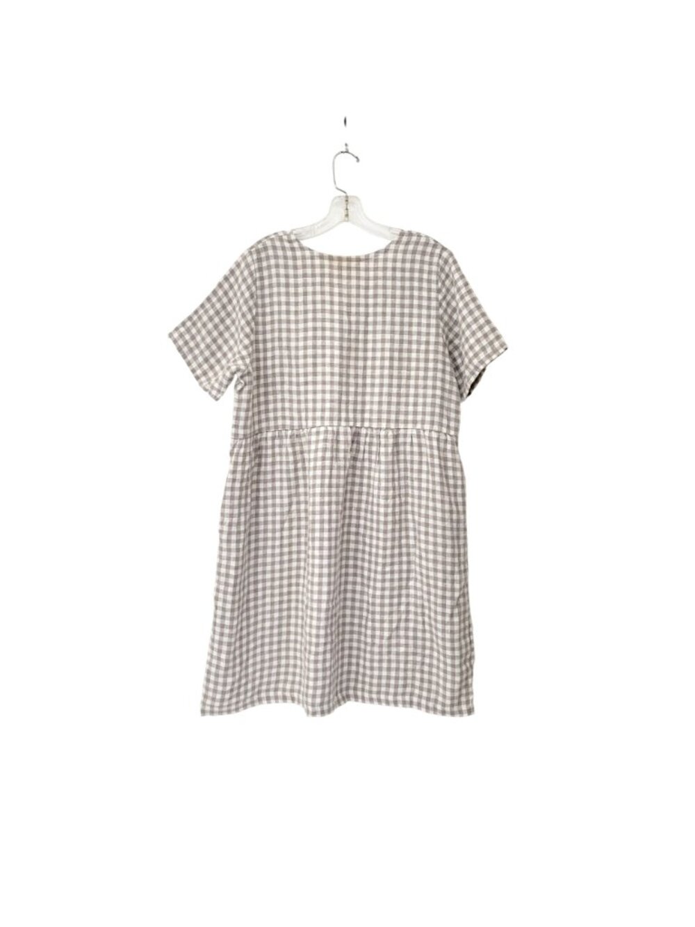 Gingham Linen Dress Tan and White by Conscious Clothing Made in Michigan Size L - Picture 2 of 6